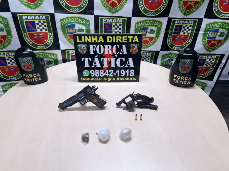Arma de fogo, simulacro e entorpecentes são apreendidos na zona Sul de Manaus