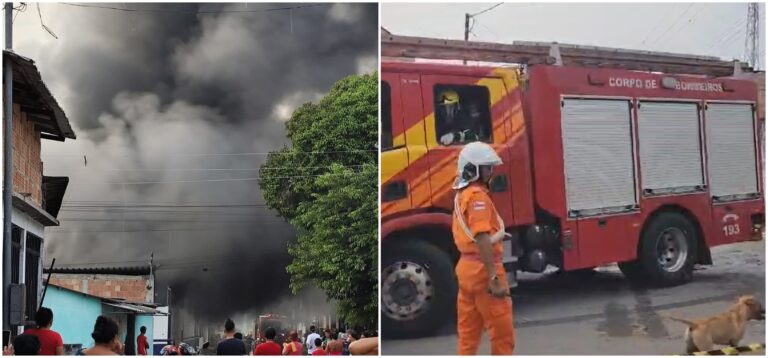 VÍDEOS: Incêndio em fábrica de militos já dura mais de 3 horas e bombeiros tentam conter as chamas