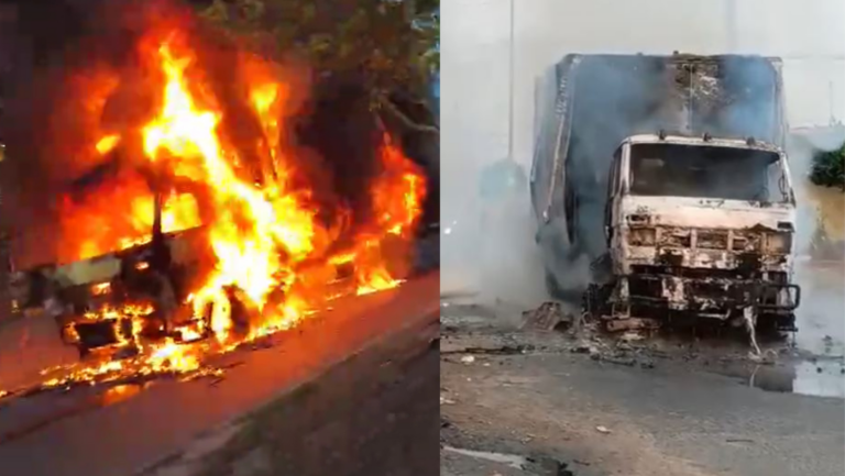 VÍDEOS: Caminhão pega fogo após grave acidente no Santa Etelvina