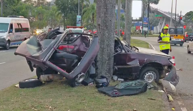 Duas pessoas morrem após carro desgovernado bater em árvore em RJ
