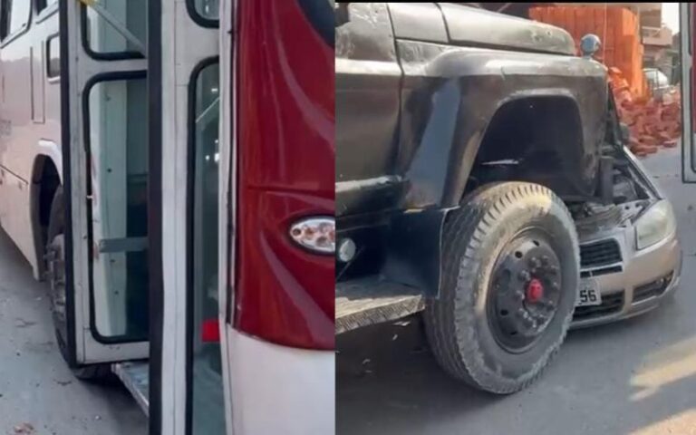 VÍDEO: Crianças soltam freio de mão de ônibus, uma pessoa fica ferida e carros danificados