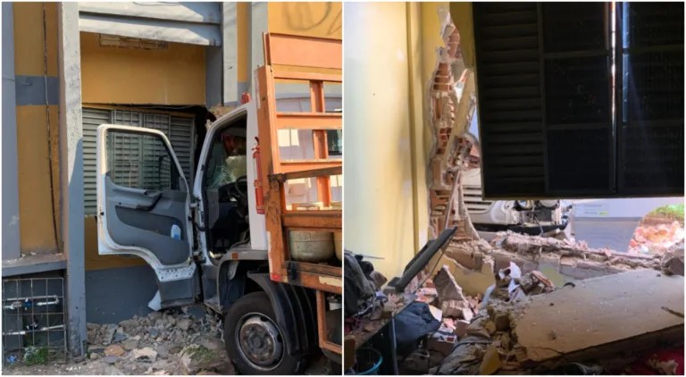 VÍDEO: caminhão com botijões de gás perde o controle e invade prédio no bairro Petropólis