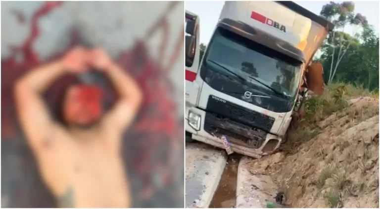 IMAGEM FORTE: motorista fica com massa encefálica exposta após caminhão tombar na AM-010