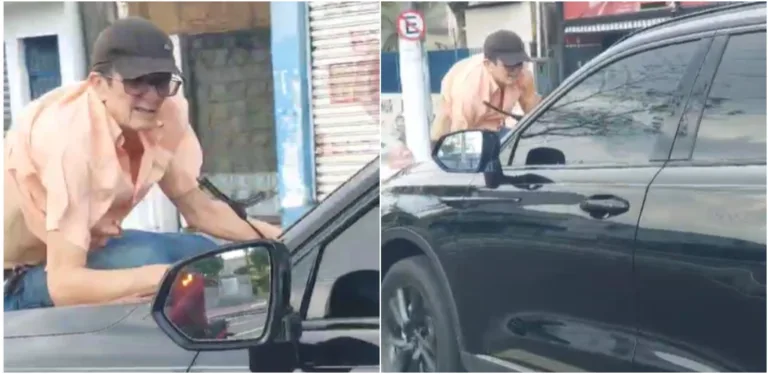 Vídeo mostra idoso em capô de carro de médico sendo arrastado em Manaus