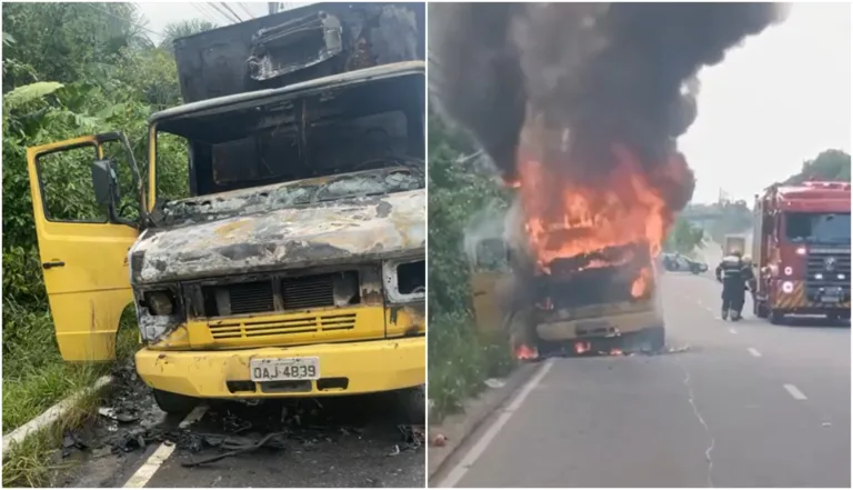 VÍDEOS: caminhão fica destruído após pegar fogo no bairro Tarumã
