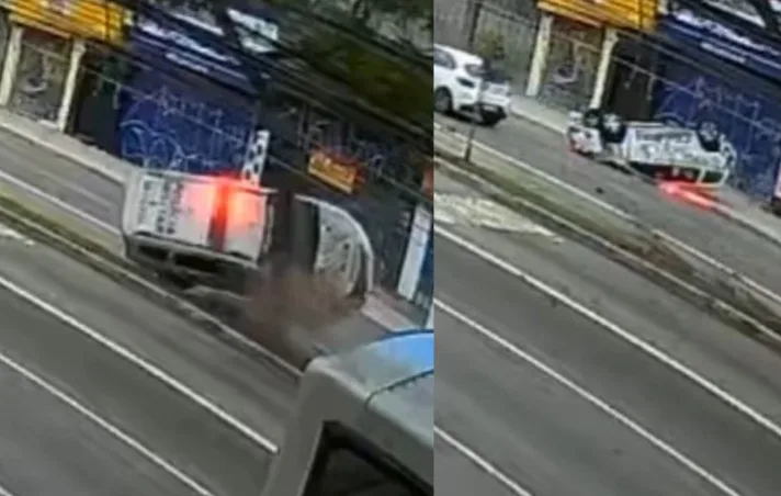 VÍDEO: Viatura da PM capota e deixa dois policiais feridos em SP