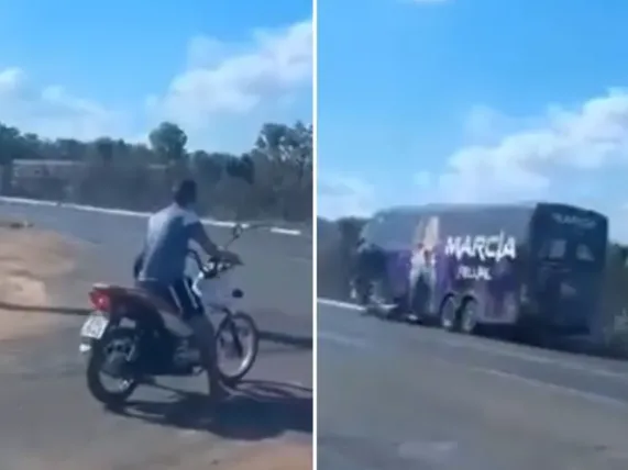 VÍDEO: Motociclista é atropelado por ônibus de Márcia Fellipe em acidente no Maranhão