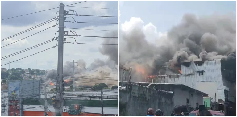 URGENTE: Incêndio de grandes proporções atinge distribuidora na rua do Fuxico, em Manaus