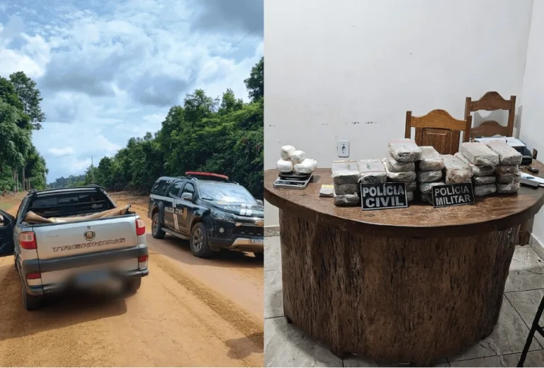 Veículo e drogas apreendidos com a dupla em Apuí (Foto: Divulgação/PC-AM)