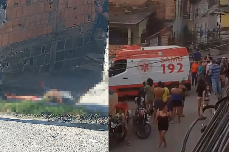 O pedreiro foi baleado e socorrido pelo Samu (Fotos: Reprodução)
