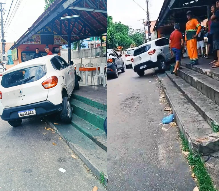 Carro invade calçada no bairro Coroado. (FOTO: Reprodução)