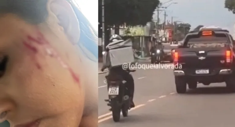 Jovem ficou ferida após motoqueiro jogar pedra em carro. (FOTO: Reprodução)