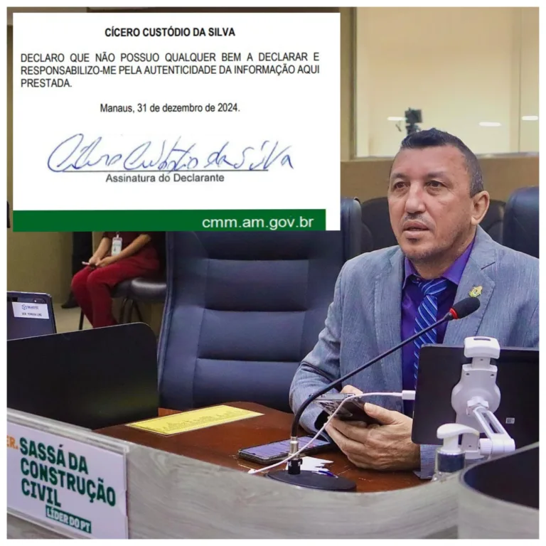 Sassá declarara não ter bens à Câmara Municipal de Manaus