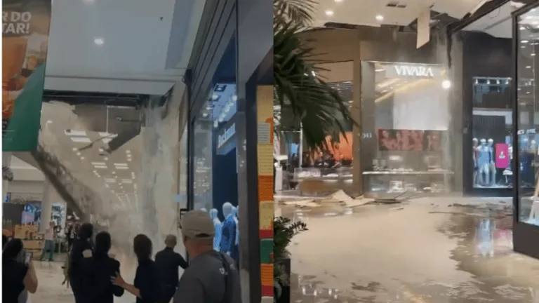 VÍDEO: Chuva em SP causa desabamento de parte de teto de shopping