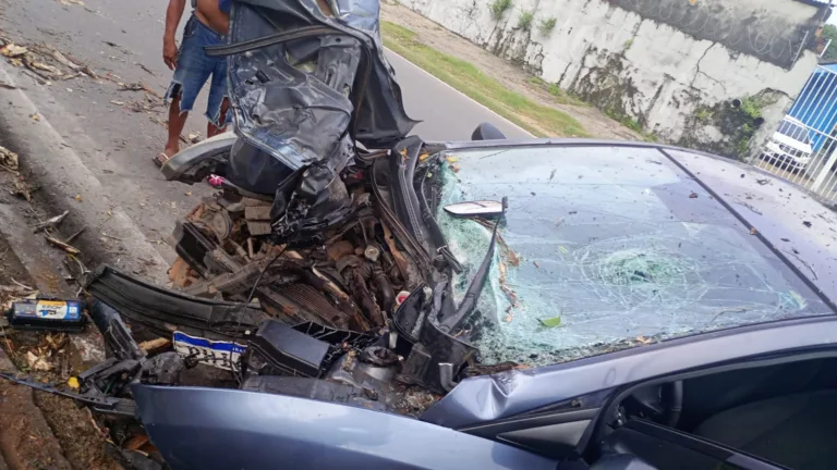 Motorista pede controle de veículo e colide contra árvore