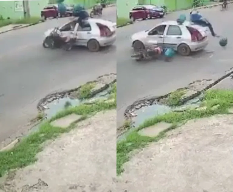 VÍDEO: Motociclista é arremessado junto com botijões de gás após batida em carro VÍDEO: Motociclista é arremessado junto com botijões de gás após batida em carro