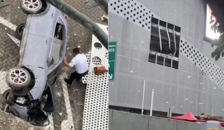 VÍDEO: Carro cai de terceiro andar de shopping em Fortaleza