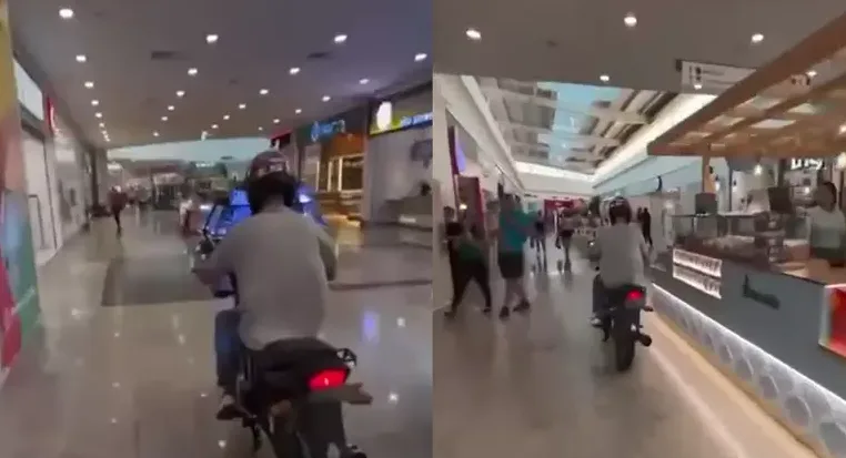 Influenciador invade shopping com moto - (Foto: Reprodução/vídeo)