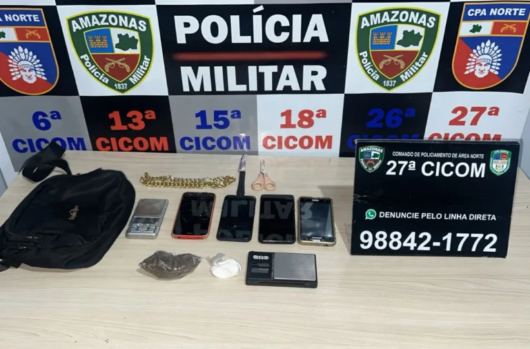 Trio é preso após denúncia de disparo de arma de fogo e tráfico de drogas em Manaus
