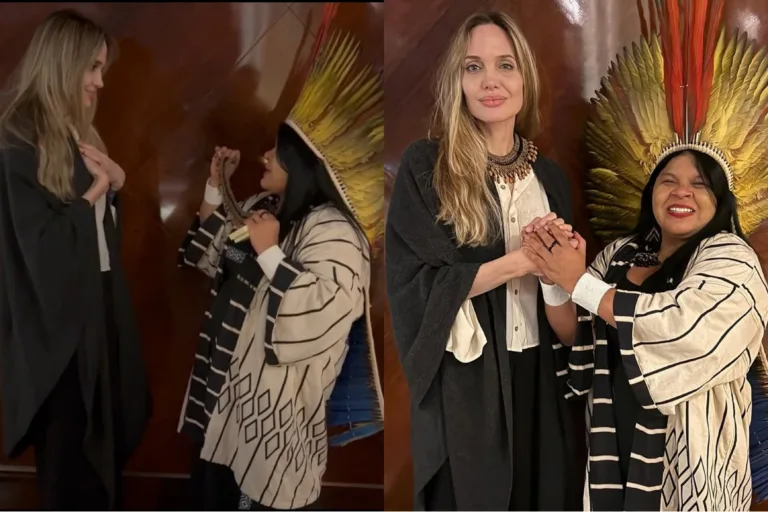 Visitando o Brasil, Angelina Jolie encontra ministra Sonia Guajajara para discutir direitos indígenas