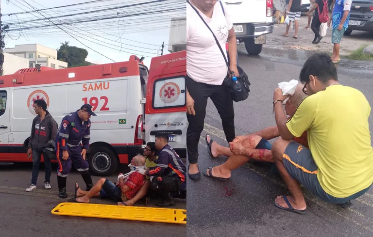 Idoso fica ferido após ser atropelado por motocicleta no bairro Praça 14, em Manaus