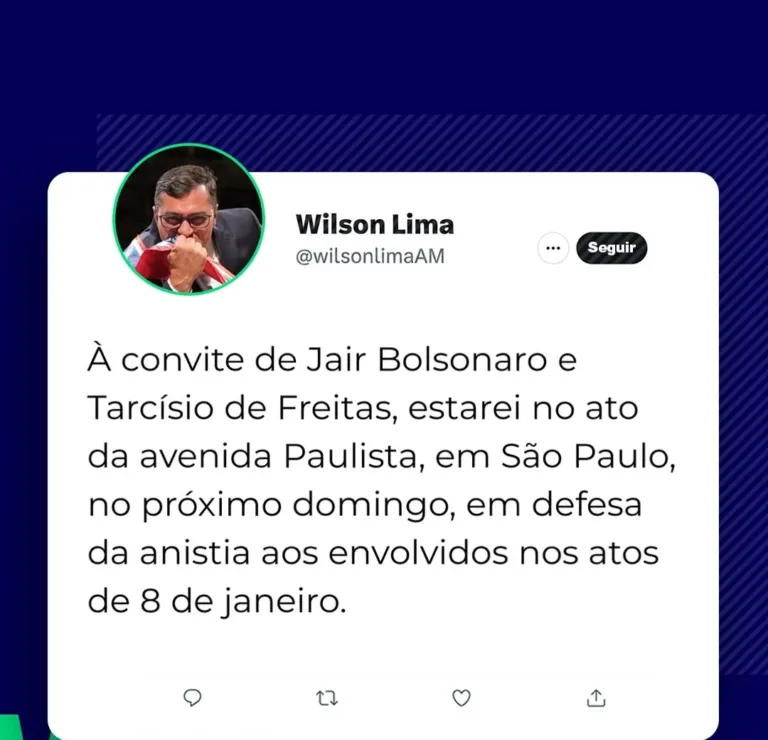 Wilson Lima confirma ida ao ato de Bolsonaro na Paulista