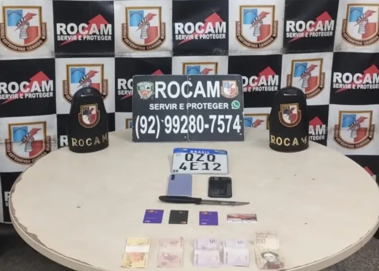 Suspeitos de 'arrastão' são presos com celulares roubados e faca em Manaus