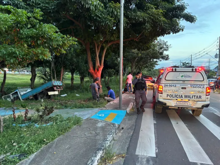 O motorista perdeu o controle da direção do caminhão.