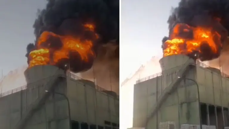 VÍDEO: Torre de fábrica de produtos químicos pega fogo em região metropolitana de Salvador