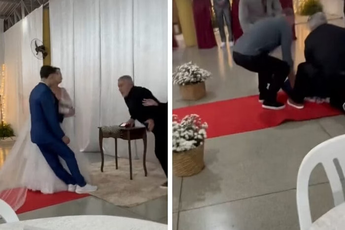 VÍDEO: Em SC, noivo desmaia no altar e cena viraliza nas redes sociais
