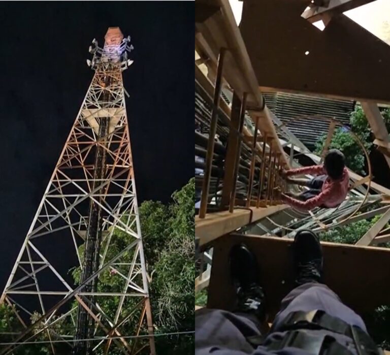 Adolescente foi abordado por policiais subindo na torre.