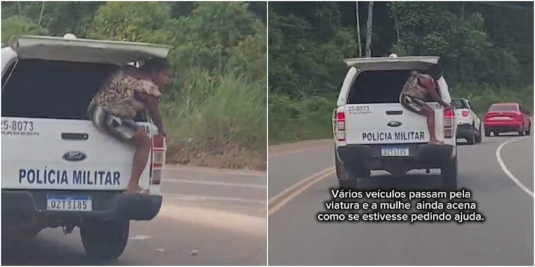 VÍDEO: Idosa tenta se jogar de viatura em movimento, na AM-070