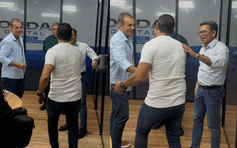 Marcelo Ramos e Tadeu de Souza se encontram na Rede Onda - (Foto: Rede Onda Digital).