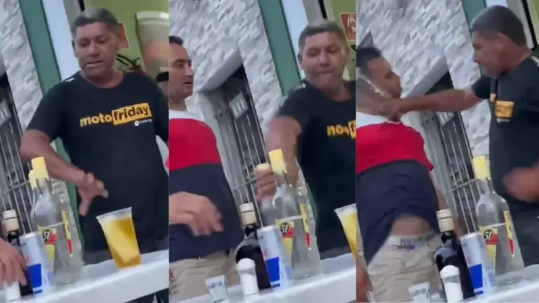 VÍDEO: homem leva garrafada no rosto durante discussão em mesa de bar