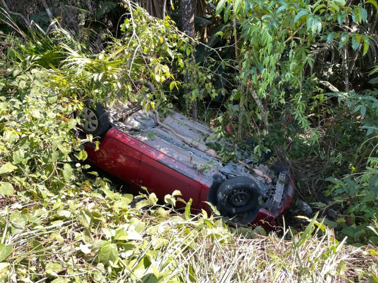 Carro capota e cai em área de mata em Manaus