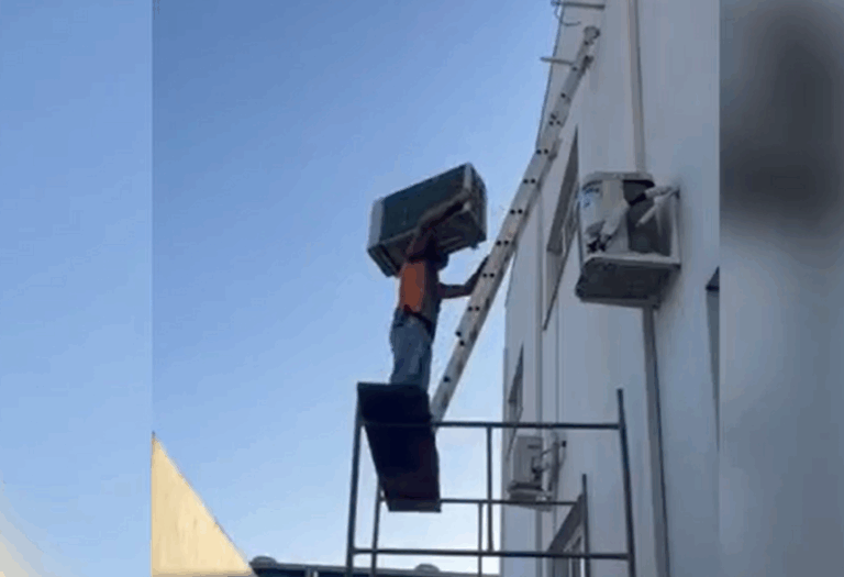 Técnico cai durante instalação de ar-condicionado enquanto gravava vídeo para o TikTok