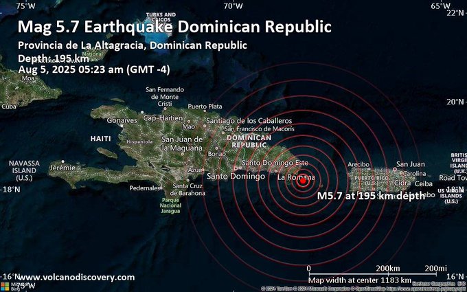 Terremoto de magnitude 5,7 atinge República Dominicana, segundo o Serviço Geológico dos Estados Unidos