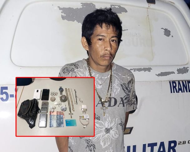 Homem é preso com drogas e objetos de valor durante patrulhamento na estrada Manoel Urbano
