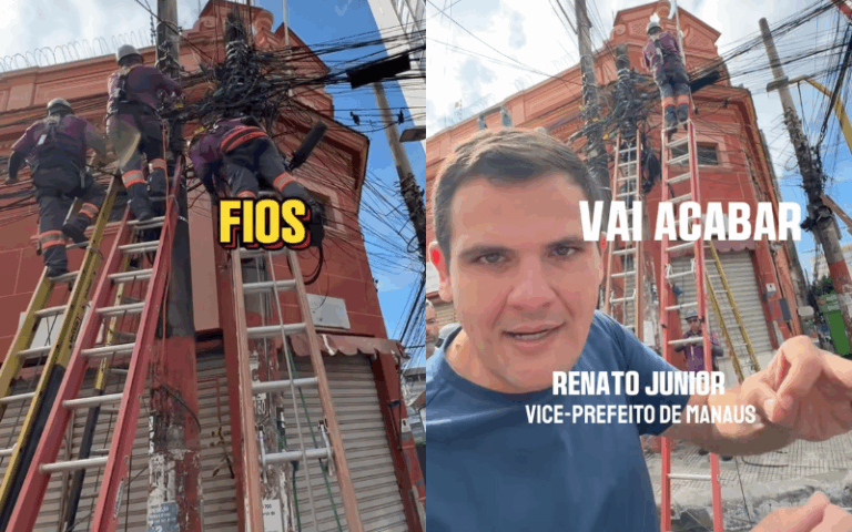 Renato Jr anuncia retirada de excesso de fios elétricos e de telefonia dos postes do Centro de Manaus.