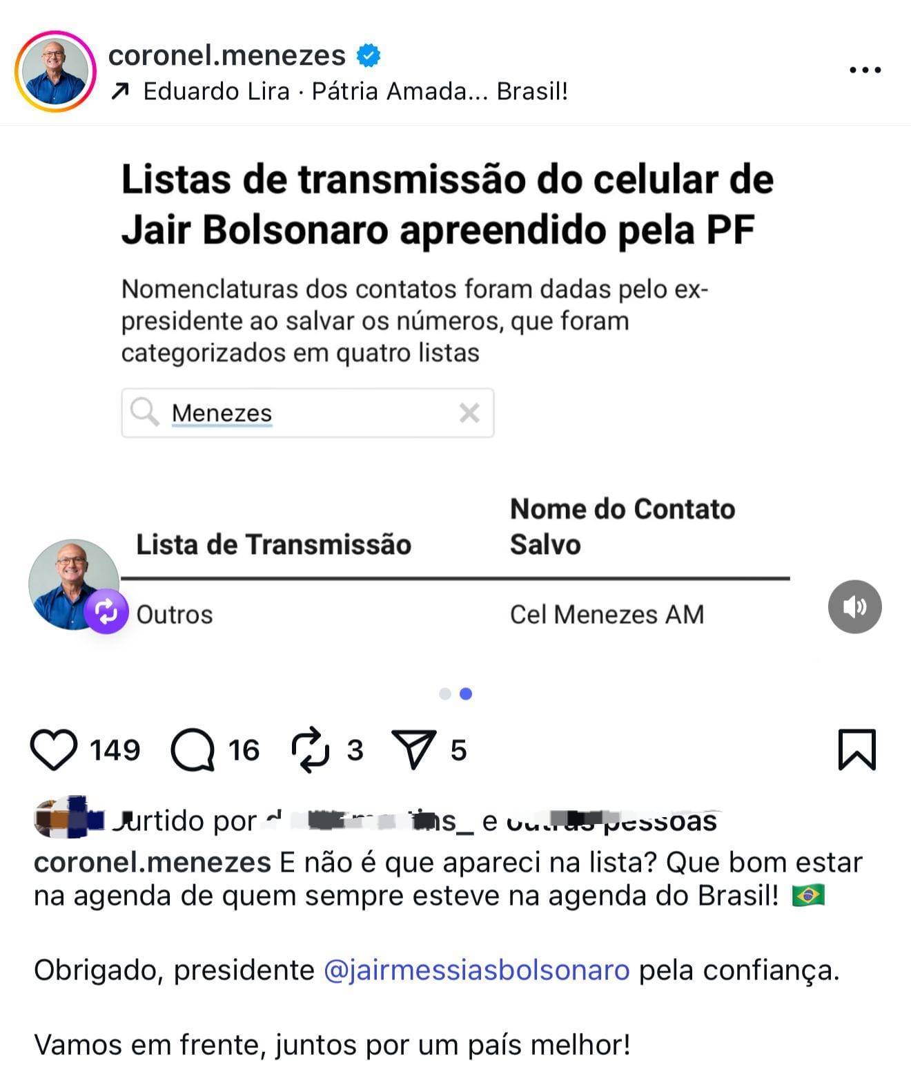 De Alberto Neto a Menezes, veja para quem Bolsonaro enviava mensagem no Amazonas