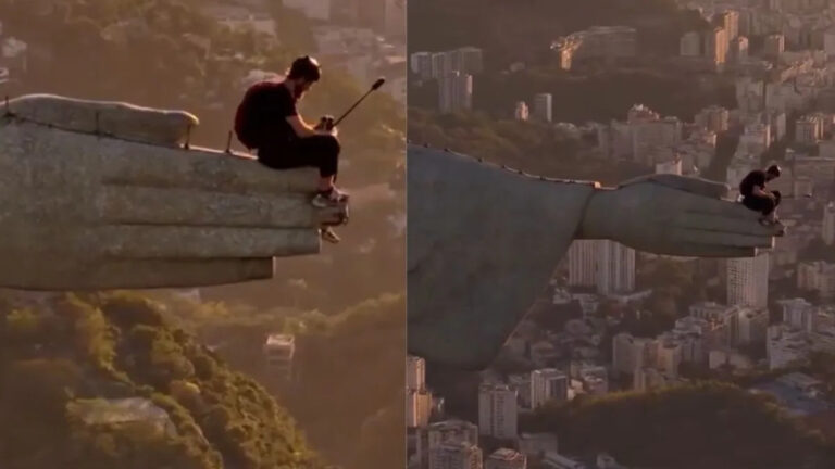VÍDEO: Homem salta de paraquedas da mão do Cristo Redentor, e polícia investiga
