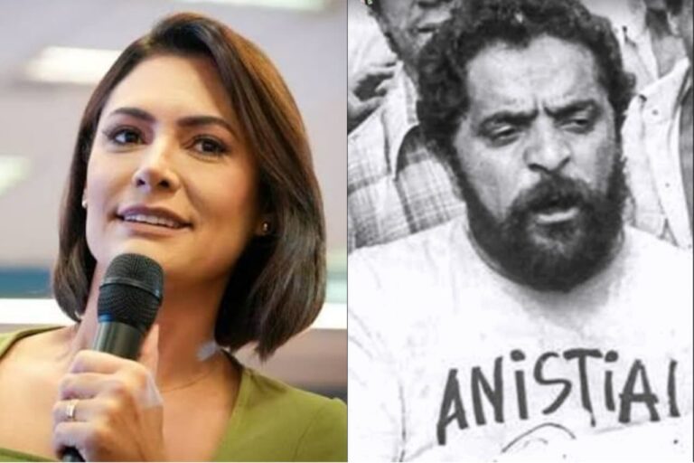 Michelle Bolsonaro volta a compartilhar foto de Lula com camisa a favor da anistia em 1979
