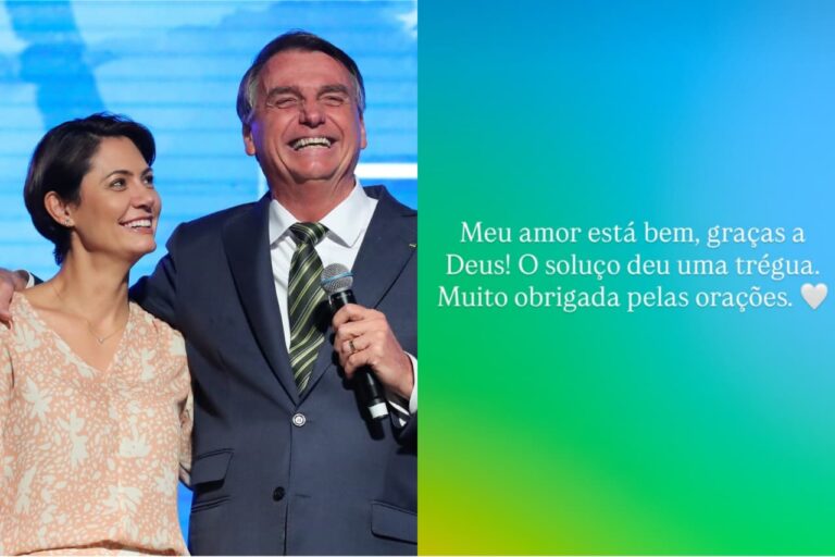 Michelle diz que crises de soluço de Bolsonaro deram trégua: “Meu amor está bem”