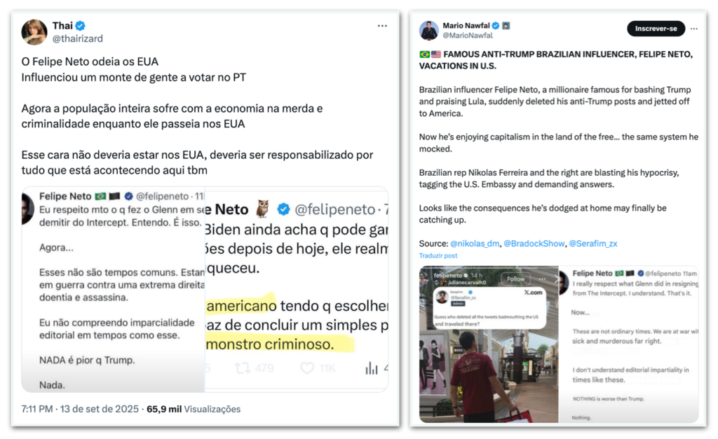 Após viagem aos EUA, Felipe Neto posta longo texto criticando 