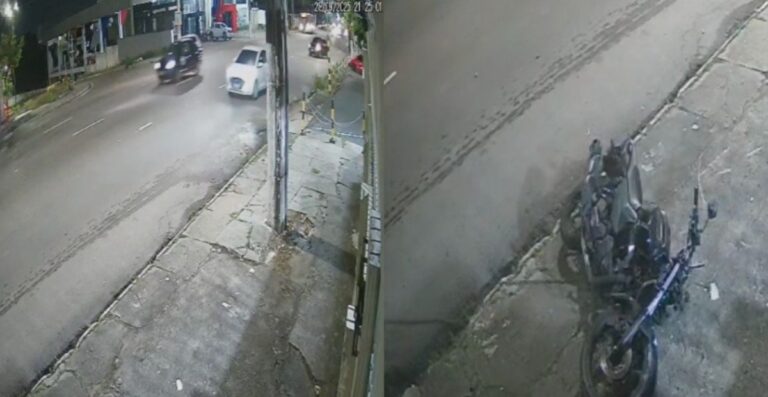 Veja momento que motociclista é arremessado contra poste em Manaus