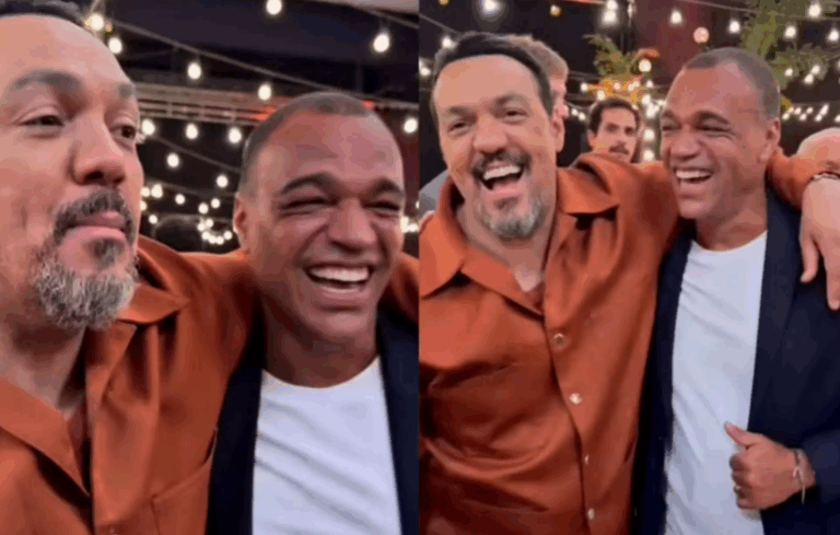 Belo e Denílson aparecem juntos e celebram reconciliação em vinheta da Globo Belo e Denílson aparecem juntos e celebram reconciliação em vinheta da Globo