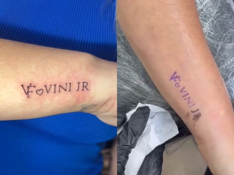 Fã faz tatuagem em homenagem a Virgínia Fonseca e Vinícius Júnior; veja o vídeo