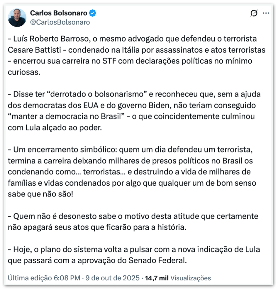 Oposição reage à aposentadoria antecipada de Luís Roberto Barroso do STF