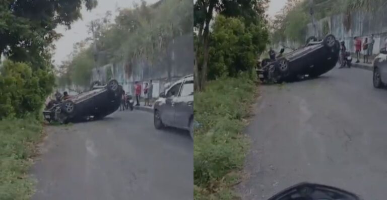 Carro capota ao subir ladeira na entrada do Viver Melhor 3 Carro capota ao subir ladeira na entrada do Viver Melhor 3