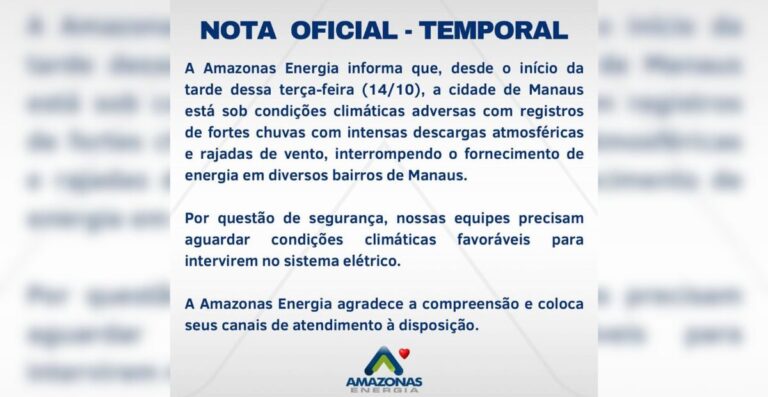 Chuva provoca falta de energia em vários bairros de Manaus